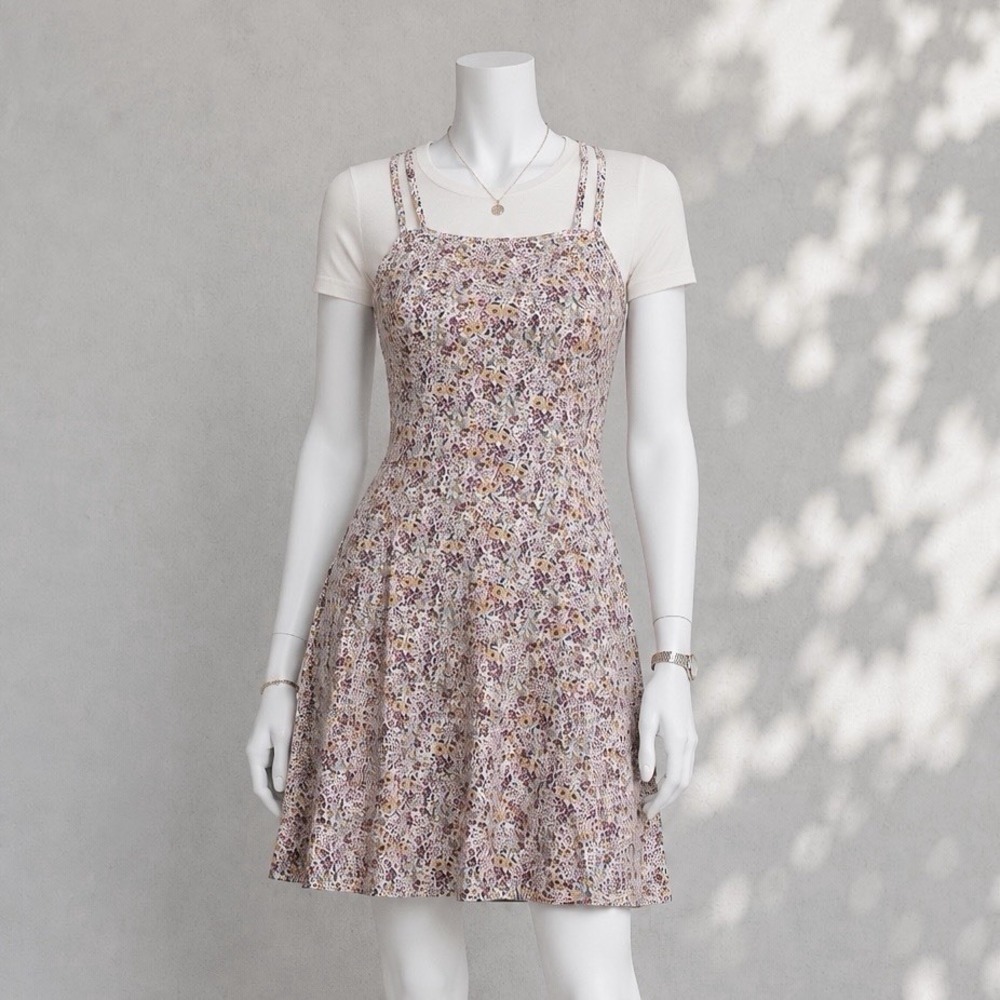 Pact Fresh Flowers Dress S Organic Cotton Floral Fit Flare Strappy Mini